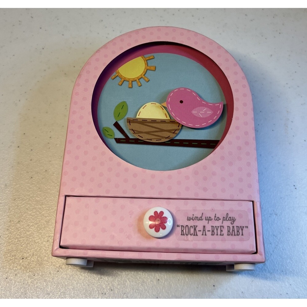 Hallmark Wind-up Music Box Animated Plays "Rock-a-Bye Baby" Bird Moves